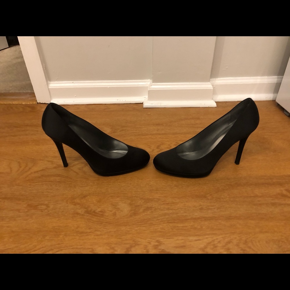 Stuart Weitzman black satin pumps